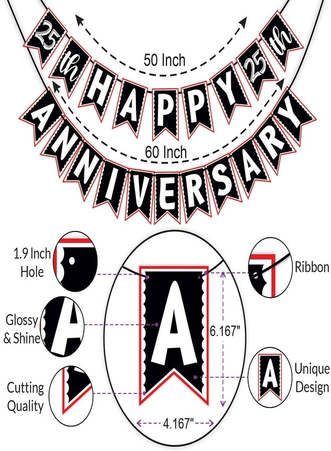 Wobbox 25th Anniversary Bunting Banner, Red & White, Anniversary Party Decoration - Image 3